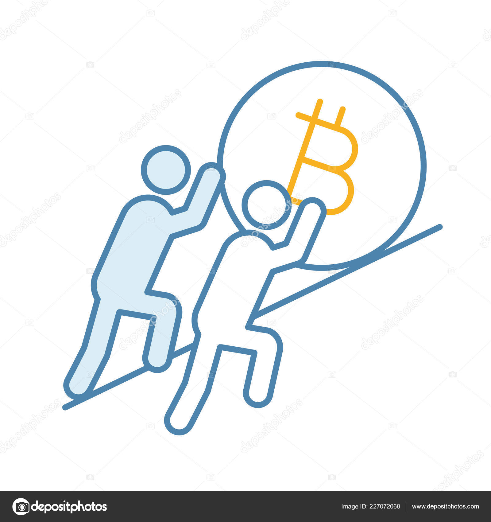 Teamwork Color Icon Two Businessmen Pushing Bitcoin Sign Join - 
